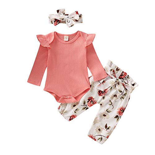 Xuefoo - Conjunto de ropa infantil de manga larga para bebé o niña, con volantes, conjunto de 3 piezas Rose À Manches Longues 12-18 Meses