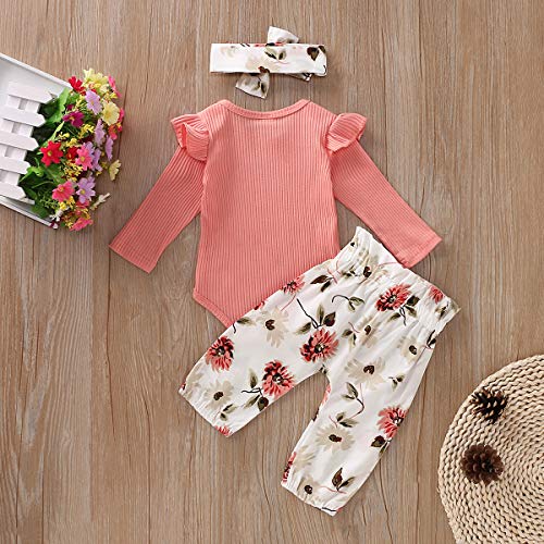 Xuefoo - Conjunto de ropa infantil de manga larga para bebé o niña, con volantes, conjunto de 3 piezas Rose À Manches Longues 12-18 Meses