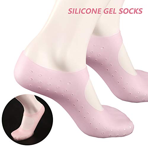 XXIN 3 pares de calcetines de gel de silicona antideslizantes, protección del talón agrietado e hidratante, protección invisible del pie, color Rosa, talla 36/40 EU