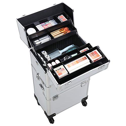 Yaheetech Maletín de Maquillaje Profesional Organizador Cosméticos Caja de Belleza 36 x 24 x 106,5 cm Plata