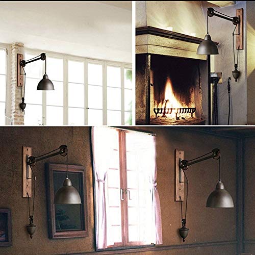 Yaione Americano Ajustable Retro Industria Lámpara de Pared Creativa Hierro Art Base de Madera Adecuado for Parque Corredor Plaza Patio Decoración Paisaje Luz Atractiva Nueva Aplique de Pared E27