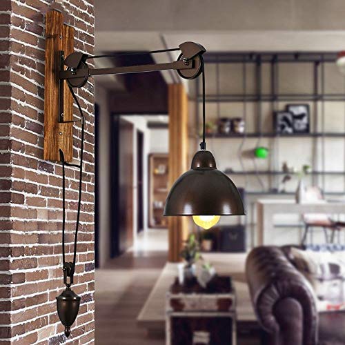 Yaione Americano Ajustable Retro Industria Lámpara de Pared Creativa Hierro Art Base de Madera Adecuado for Parque Corredor Plaza Patio Decoración Paisaje Luz Atractiva Nueva Aplique de Pared E27