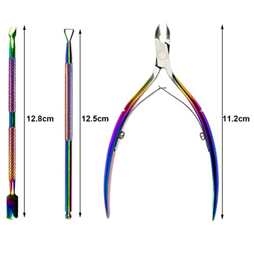 YANSHON Empujador Cuticulas Pinza Uñas Alicates, Levantador de Cutícula Removedor de Cutícula de Acero Inoxidable y Herramienta de Belleza Cortador para Uñas de Dedos de Manos y Pies (Camaleón)