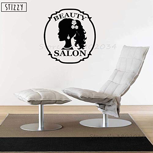 yaoxingfu Tatuajes de Pared Logo Salón de Belleza Pegatinas en Ventana Creativo Moderno Mujer Corte de Pelo SPA Peluquería Niñas Cabello SPA Decoración Mural Negro 42x44cm
