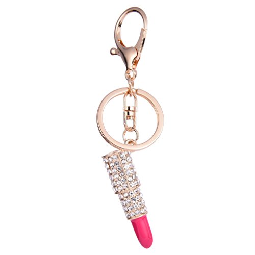 YAZILIND llavero anillo sexy pintalabios incrustaciones de diamantes de imitación de las niñas accesorios de mano colgante ornamentos colgantes (rosa roja)