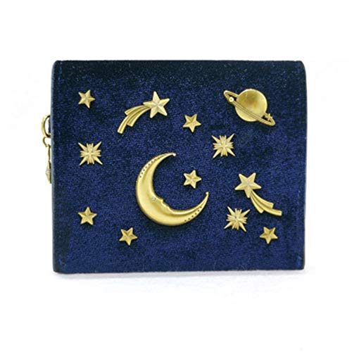 YBWEN Monedero de Las Mujeres De Las Mujeres de la Estrella de la Luna Paquete de Terciopelo Estrellada Corto del portatarjetas Galaxy Metal Carteras (Color : E, Size : 8.5x10x2.5cm)