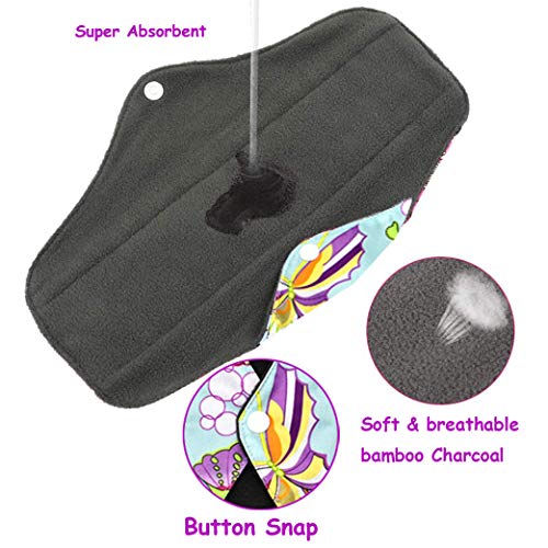 Yeelan 12pcs Toallas sanitarias reutilizables Pantimedias Almohadilla menstrual Paño Almohadillas de enfermería posparto Sanitarios de carbón de bambú Tamaño M&L con bolsa impermeable para mujeres
