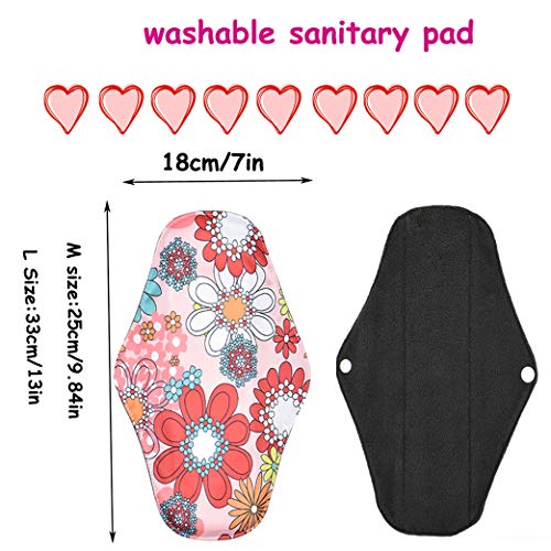 Yeelan 12pcs Toallas sanitarias reutilizables Pantimedias Almohadilla menstrual Paño Almohadillas de enfermería posparto Sanitarios de carbón de bambú Tamaño M&L con bolsa impermeable para mujeres