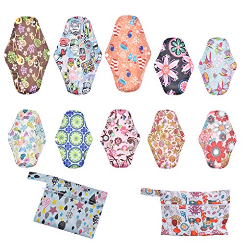 Yeelan 12pcs Toallas sanitarias reutilizables Pantimedias Almohadilla menstrual Paño Almohadillas de enfermería posparto Sanitarios de carbón de bambú Tamaño M&L con bolsa impermeable para mujeres