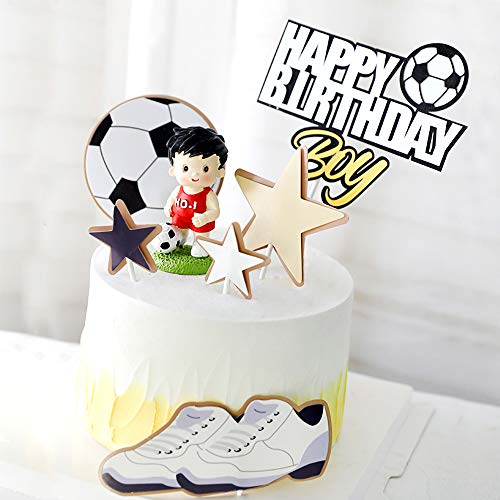 YGSAT 1 juego de decoración para tartas de fútbol con texto "Happy Birthday"