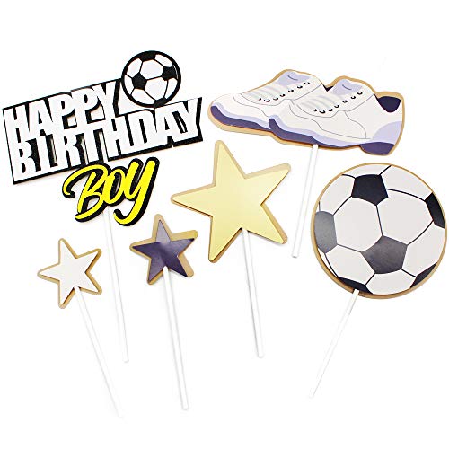 YGSAT 1 juego de decoración para tartas de fútbol con texto "Happy Birthday"
