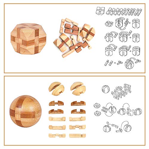 YGZN 9 Piezas Cubo Rompecabezas 3D de Madera del Enigma Juego Puzle - IQ Juguete Educativo - 3D Brain Teaser Puzzle de Madera - Juego Niños y Adolescentes (Wooden Puzzles 9Set)
