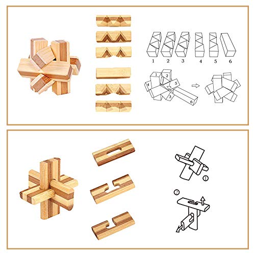 YGZN 9 Piezas Cubo Rompecabezas 3D de Madera del Enigma Juego Puzle - IQ Juguete Educativo - 3D Brain Teaser Puzzle de Madera - Juego Niños y Adolescentes (Wooden Puzzles 9Set)