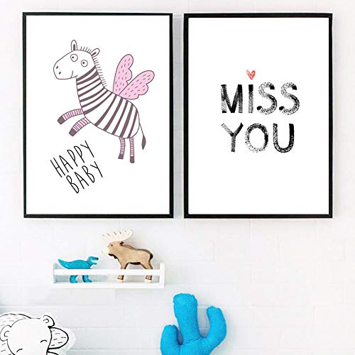 YHSM Cartoon Cat Pink Zebra Animal Quote Wall Art Canvas Painting Nordic Posters and Prints Wall Pictures Baby Kids Room Decoración para el hogar 50X70cm Sin Marco 3 Piezas Set Descuento