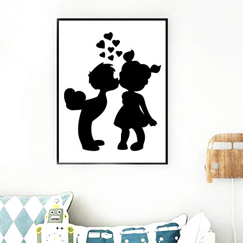 YHSM Fairy Love Moon Angel Nordic Poster and Prints Wall Art Canvas Painting Cuadros de Pared para niños Baby Boy Girl Room Decoración para el hogar 50X70cm Sin Marco 3 Piezas Set Descuento