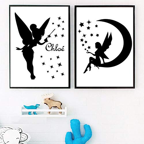 YHSM Fairy Love Moon Angel Nordic Poster and Prints Wall Art Canvas Painting Cuadros de Pared para niños Baby Boy Girl Room Decoración para el hogar 50X70cm Sin Marco 3 Piezas Set Descuento