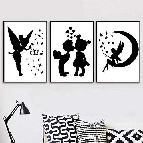 YHSM Fairy Love Moon Angel Nordic Poster and Prints Wall Art Canvas Painting Cuadros de Pared para niños Baby Boy Girl Room Decoración para el hogar 50X70cm Sin Marco 3 Piezas Set Descuento
