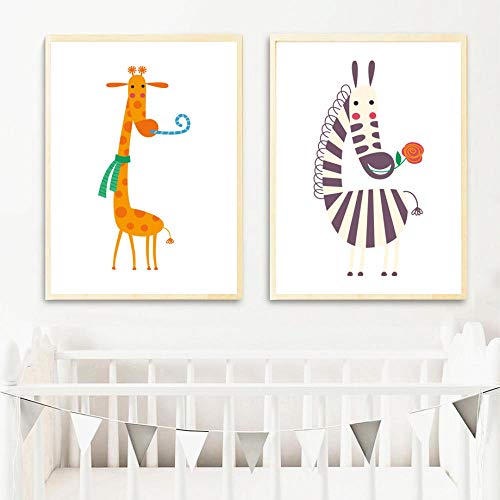 YHSM Zebra Ostrich Giraffe Nordic Poster and Prints Wall Art Canvas Painting Cuadros de Pared para niños Baby Boy Girl Room Decoración para el hogar 50X70cm Sin Marco 3 Piezas Set Descuento