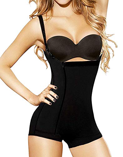 YIANNA Corsé para Mujer Figura con Gancho, Body Fija Moldeadora Posparto Cintura Agradable Shaping Bodysuits Sin Costuras, UK-YA7110-Black-XXL