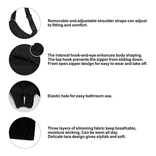 YIANNA Corsé para Mujer Figura con Gancho, Body Fija Moldeadora Posparto Cintura Agradable Shaping Bodysuits Sin Costuras, UK-YA7110-Black-XXL