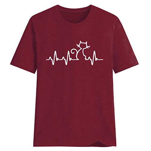 YIHANK - Camiseta de manga corta para mujer y niña, diseño de electrocardiograma con diseño de gato