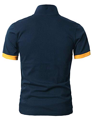 YIPIN Hombre Polo de Manga Corta Bordado de Ciervo Deporte Golf Camisa Poloshirt Negocios Camiseta de Tennis Verano T-Shirt,Marina,L