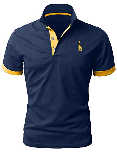 YIPIN Hombre Polo de Manga Corta Bordado de Ciervo Deporte Golf Camisa Poloshirt Negocios Camiseta de Tennis Verano T-Shirt,Marina,L