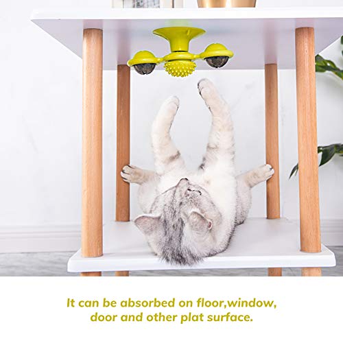 YiYa Juguete Interactivo del Molino de Viento del Gato con Ventosa Masaje Rascarse Cosquillas Gatos Cepillo de Pelo Gatito Divertido Dentición, Amarillo