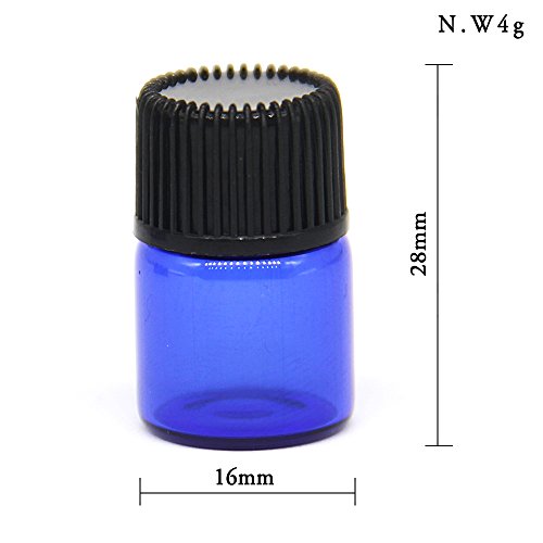 Yizhao Azul Botellas de Aceite esencial de Vidrio Vacías 2ml,con Reductor de Orificio y Tapa,Para Aceites Esenciales, E-Líquidos,Aromaterapia,Perfumes,Masajes,Laboratorio de Química – 36 Pcs