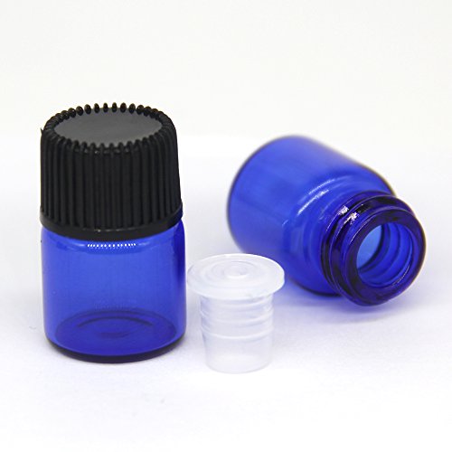 Yizhao Azul Botellas de Aceite esencial de Vidrio Vacías 2ml,con Reductor de Orificio y Tapa,Para Aceites Esenciales, E-Líquidos,Aromaterapia,Perfumes,Masajes,Laboratorio de Química – 36 Pcs
