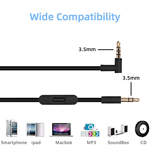 Yizhet Cable de Audio Beats Solo 2 Cable de Repuesto con con Micrófono Incorporado/Control de Volumen para Auriculares Beats by Dr. Dre Solo HD, Studio, Pro, Wireless, Mixr, Detox