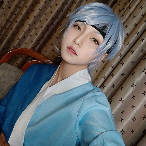 Yjdr 28cm Naruto Cosplay Peluca Corta de Teatro Versión Bo REN Chuan de Marzo Siyue Hielo Azul/Carácter Juego de Vestir Personalizada Traje Negro Marrón