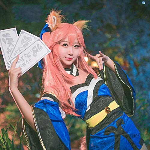 Yjdr Cosplay Peluca de Las señoras de la Personalidad Sino/GrandOrder Tamamo COS Peluca pequeña Boca del Tigre Clip Naranja Rosa / 60cm