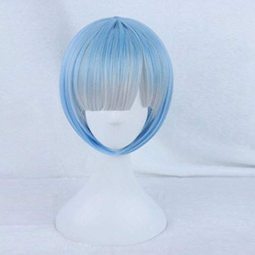 Yjdr Mujer Gradiente Azul Cabello Corto, Peluca, Bangs, la Vida Natural en un Mundo Diferente Desde Cero Rem Rem Adulto de Cosplay / 30cm