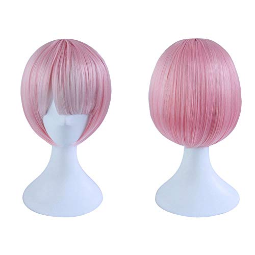 Yjdr Sintético gradiente Rosa Cos Corta Peluca, una Vida en Otro Mundo partiendo de Cero, Ram Adulto 30cm
