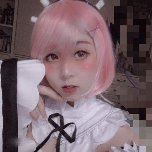 Yjdr Sintético gradiente Rosa Cos Corta Peluca, una Vida en Otro Mundo partiendo de Cero, Ram Adulto 30cm