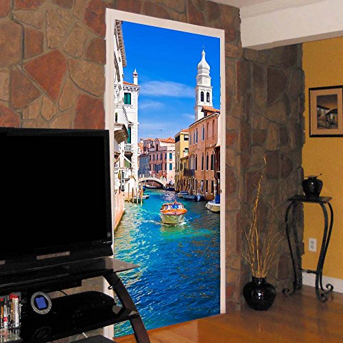 YJZ Pegatinas Puertas Decorativas Canal De Venecia Armario Impermeable De Renovación De Puerta De Pared Autoadhesivo Removible Vinilo Wallpaper De Para Dormitorios Salón Oficina