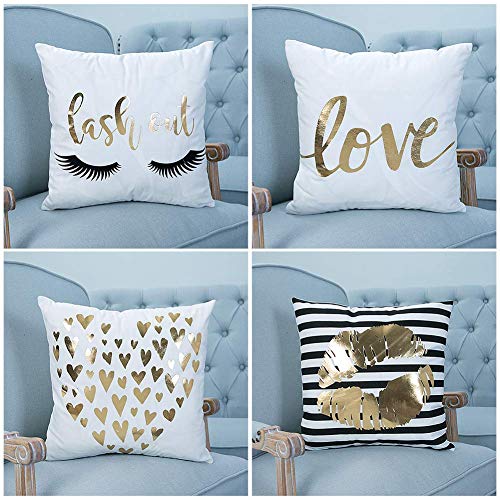 YNester 4pcs Fundas para Cojines de Franela Doradas Decorativas Almohada, Fundas de cojín, Funda de cojín bronceadora para Cama, sofá, Regalo, Blanca Fundas de cojín, 45 x 45cm