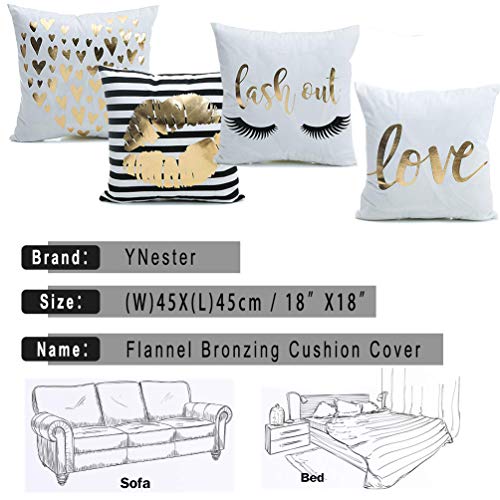 YNester 4pcs Fundas para Cojines de Franela Doradas Decorativas Almohada, Fundas de cojín, Funda de cojín bronceadora para Cama, sofá, Regalo, Blanca Fundas de cojín, 45 x 45cm