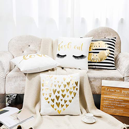 YNester 4pcs Fundas para Cojines de Franela Doradas Decorativas Almohada, Fundas de cojín, Funda de cojín bronceadora para Cama, sofá, Regalo, Blanca Fundas de cojín, 45 x 45cm