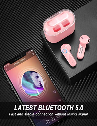 yobola Auriculares Bluetooth Inalámbrico, Bluetooth 5.0 Auriculares 56H Reproducción 3D Stereo HD Cascos Inalámbricos, Binaural Call Auto Pairing, Auriculares Inalámbricos con Funda de Carga Portátil