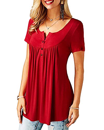 YOINS - Camiseta de manga corta para mujer, diseño de flores, cuello redondo rojo XL