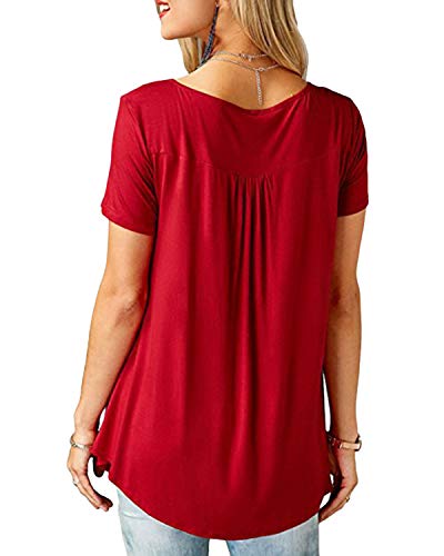 YOINS - Camiseta de manga corta para mujer, diseño de flores, cuello redondo rojo XL