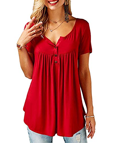 YOINS - Camiseta de manga corta para mujer, diseño de flores, cuello redondo rojo XL