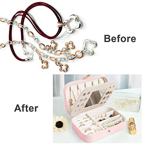 Yolistar Caja Joyero Pequeña de PU, Joyero de Viaje Portátil, Joyero Viaje Cajas para Joyas Jewelry Organizer para Mujer para Anillos, Collares, Pulseras, Pendientes para Mujer