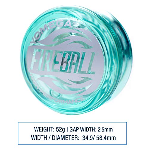 Yomega Fireball - Yoyó transeje de Respuesta Profesional, Ideal para niños y Principiantes Que Quieren Hacer Trucos como los Profesionales + 2 cueras Extra (Verde)