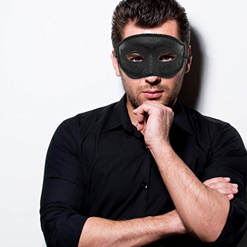Yongbest Máscara de Encaje,2 Piezas Mascara Sexy Mujer Veneciano Máscara para Hombres Mujeres Chirismas Fiesta de Halloween Disfraz de Disfraces Negro