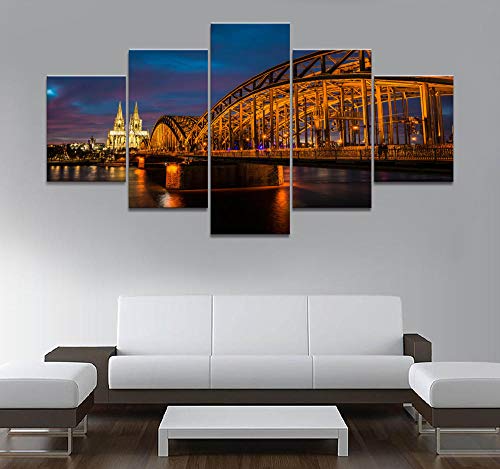 YOPLLL 5 Piezas Lienzo Grandes XXL Murales Pared Hogar Pasillo Decor Arte Pared Abstracto HD Impresión Foto Noches Catedral De Colonia 150X 80Cm(Sin Marco)