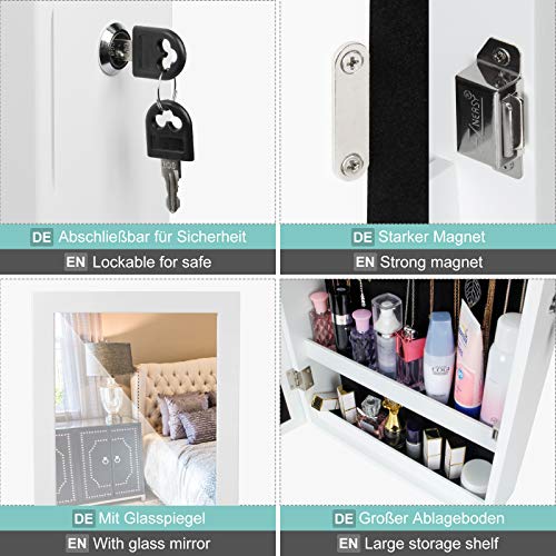 Yorbay Armario para Joyas - Armario Joyero Montado en la Pared con Espejo, con Imán y Llaves, Blanco Reutilizable