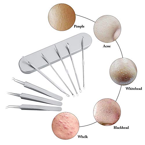 Yorgewd - Juego de 8 herramientas para extraer puntos negros, comedones, acné, espinillas, granos, en frente, nariz y resto de la cara, acero inoxidable